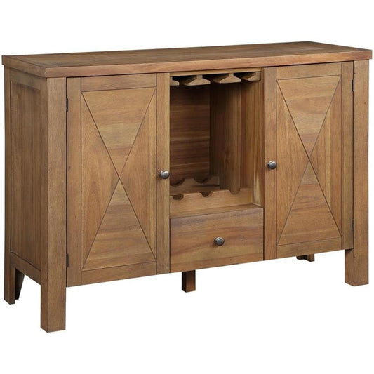 Acme Pascaline 1-Drawer Wooden Server with 2 Doors in Gray Fabric and Oak