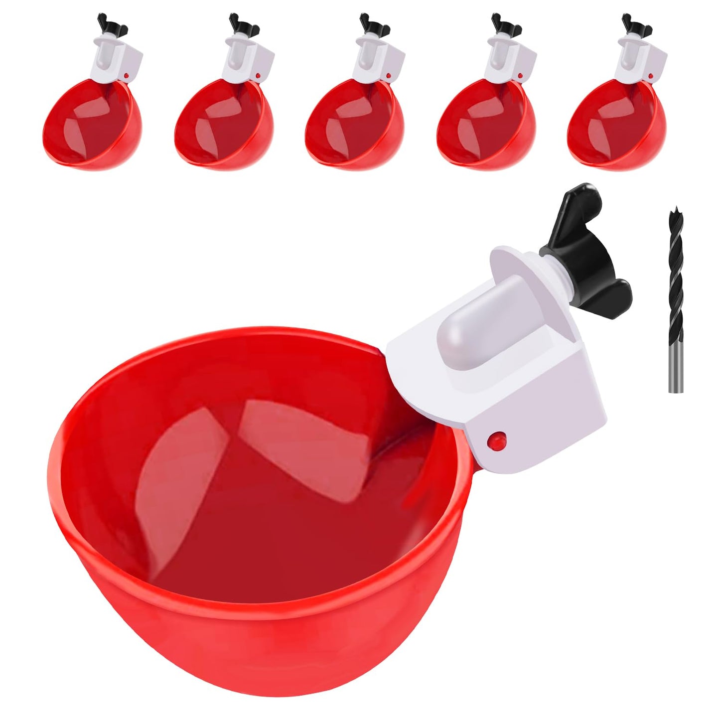 EOKOICA Chicken Waterer Cups, 6 Packs Large Chicken Watering Cups, Automatic Chicken Water Cups, Tee Fittings Poultry Feeder Cups Suitable for Chicken, Duck, Goose, Turkey with Mounting Hole Opener