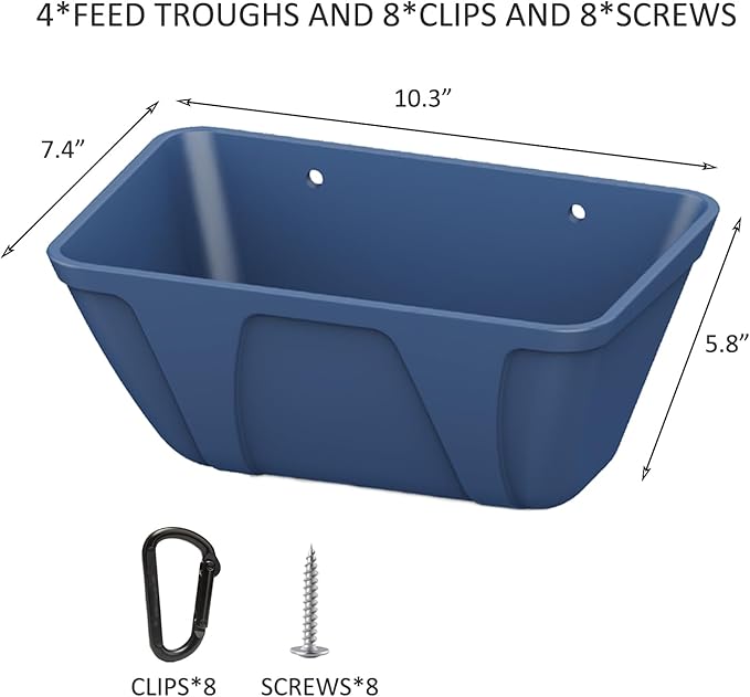 Chicken Feeder Hanging Feed Trough for Goat, Sheep, Piglet, Deer, Dog, Duck, Poultry Waterer Small Livestock Water Bucket Feeder Goat Supplies Feeder (4, Blue)