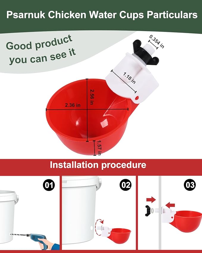 Chicken Feeder and Waterer Set, 8 Pack Chicken Waterer Cups and 4 Pack Chicken Feeders, DIY Automatic Large Chicken Water Feeder, Applicable to Ducks, Chicks, Other Various Poultry with Matching Drill