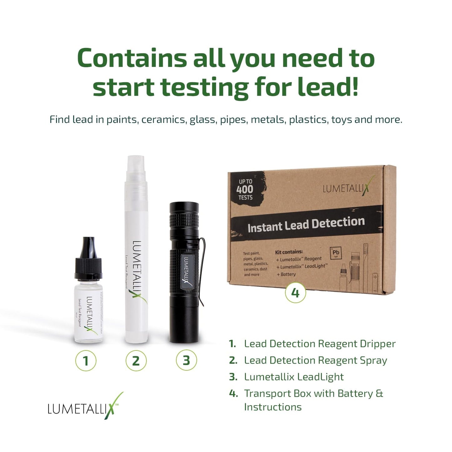 Lumetallix Instant Lead Detection | Lead Test Kit for Paint, Ceramics & more | Fast, Accurate Results | UV Light Visible | Home Safety & Easy to Use | Home Lead Test Kit | Lead Paint Test Kit