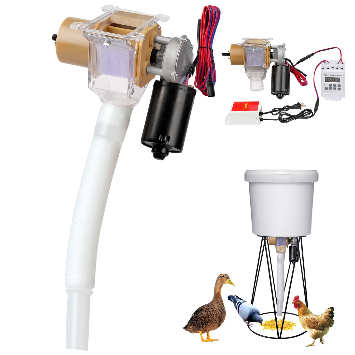 PKNYBZH Timed Automatic Chicken Feeder and Duck Feeder, Timed Poultry Feederer Great for Chickens, Ducks, Geese, Pigeons, Fish, Dogs, Fish, Cats