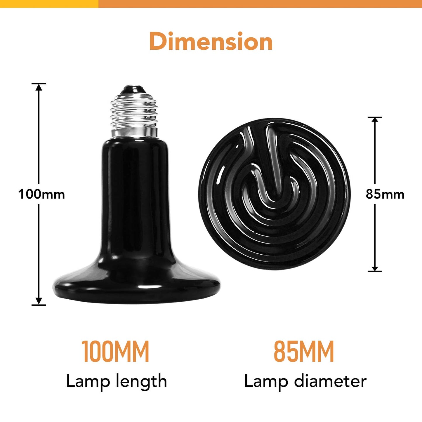 Simple Deluxe 100W 2-Pack Ceramic Reptile Heat Lamp Heat Emitter Bulb No Light Emitting Brooder Coop Heater for Amphibian Pet & Incubating Chicken, Black