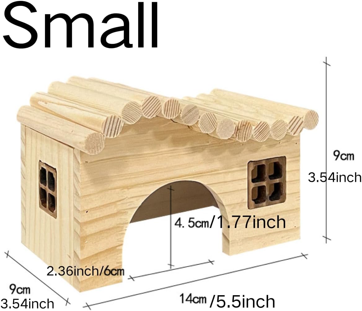 Guinea Pig Wood Hideout Hut with Window Small Animal Wooden House for Rat Chinchilla Hedgehog Hamster Rabbit Bunny (Small)