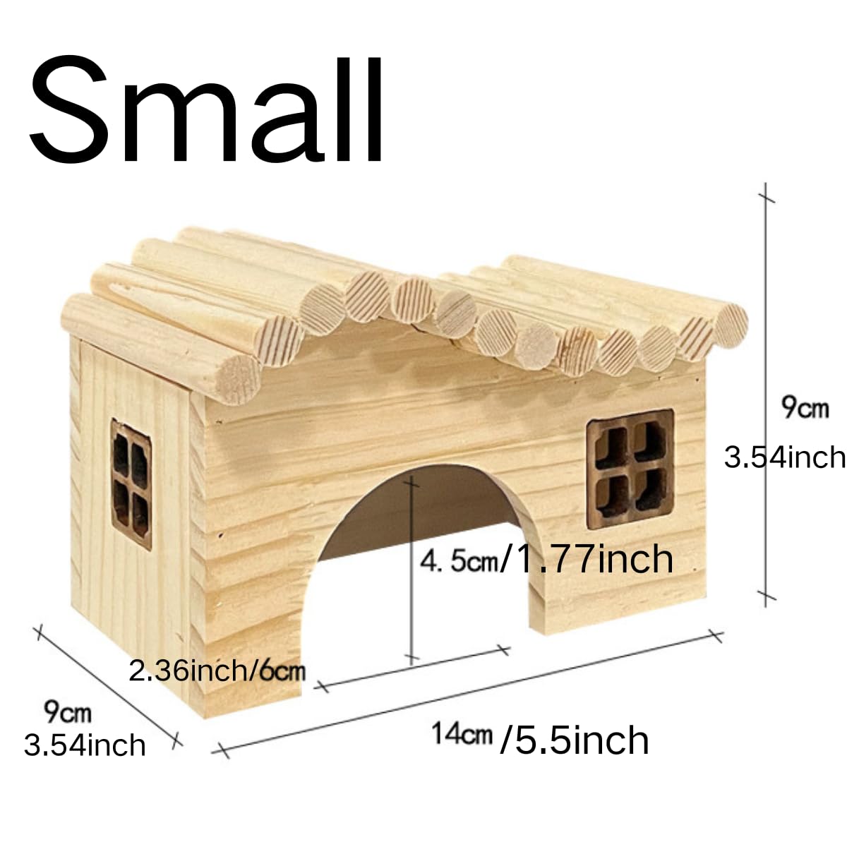 Guinea Pig Wood Hideout Hut with Window Small Animal Wooden House for Rat Chinchilla Hedgehog Hamster Rabbit Bunny (Small)