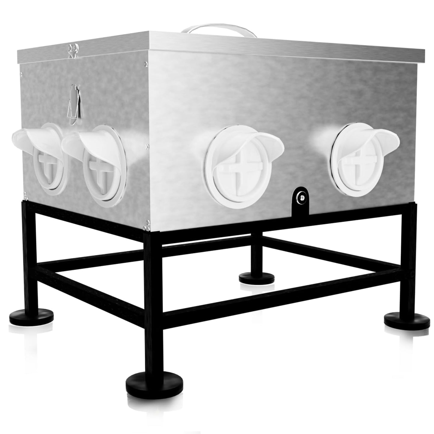 Automatic Chicken Feeder No Waste, 35lb 8 Ports Large Galvanized Metal Chicken Feeders Rodent Proof with Locking Lid and Upgraded Stands for Hen Coop