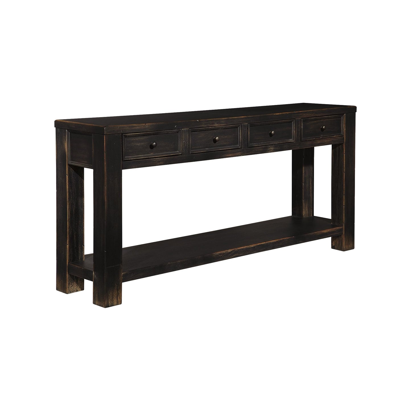 Signature Design by Ashley Gavelston Rustic Sofa Table with 4 Drawers and Lower Shelf, Weathered Black