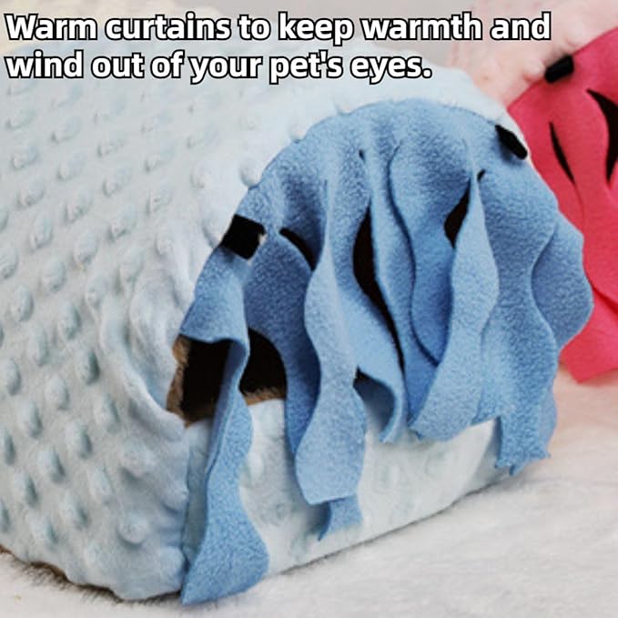 Warm Plush Guinea Pig Hut Habitat Hedgehog Hideout Rat House for Small Animal Rabbit,Washable Chinchilla Hamster Bed Cozy Nest Cage Accessories (Blue,X-Large)
