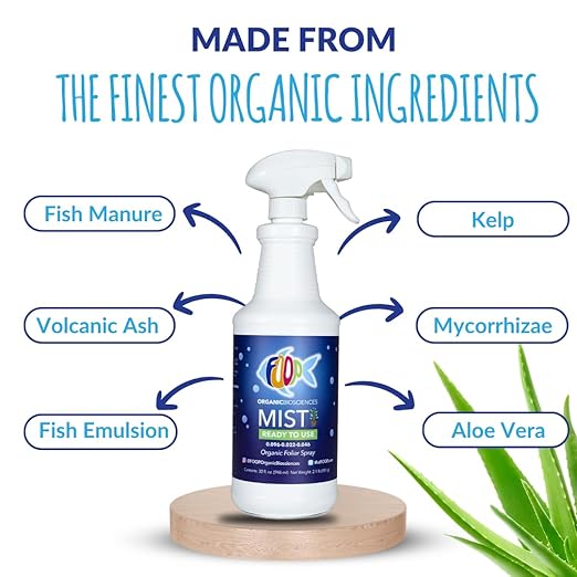 FOOP Mist - Organic Foliar Spray Made from Fish Manure (with Fresh Minty Scent) | Corrects & Prevents Plant Nutrient Deficiencies | Ready to Use, No Mixing Required (32oz, 2 Pack)