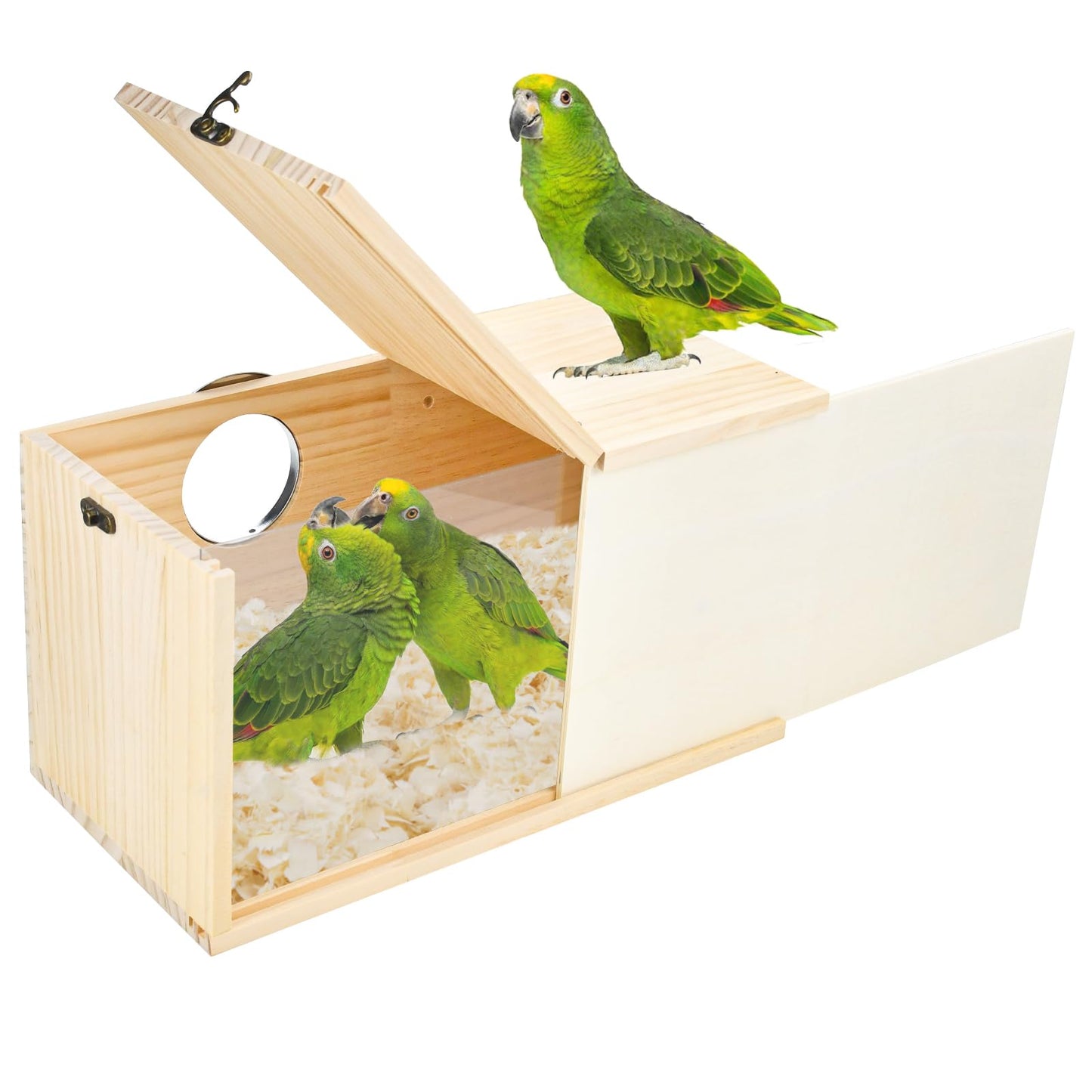 ShuRung Parrot Nesting Box Cockatiel Nesting Box Bird Breeding Box House Handcrafted Wooden Acrylic Transparent Bird Box with Detachable Wooden Board for Parakeets Cockatiel Budgie Conure Parrot XL