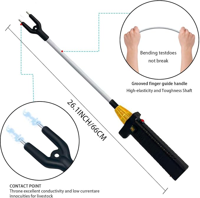 26.1" Electric Rechargeable Livestock Prod – Waterproof Cattle Prod with Powerful Shock & Bright LED Light for Pigs, Goats, Cows – IP64, Detachable, Safe Lock