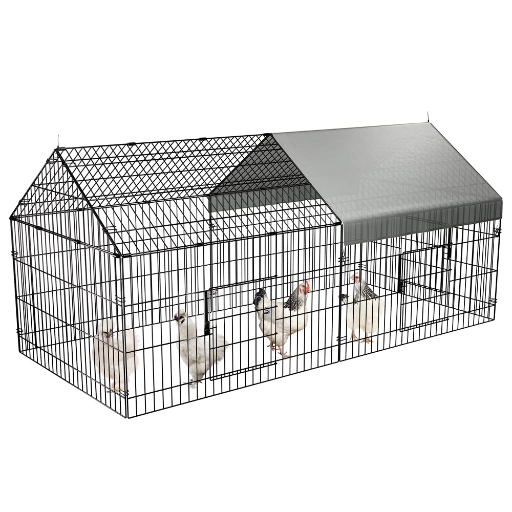 PawGiant Chicken Coop 86"×40" Chicken Run Pen for Yard with Cover Outdoor Metal Portable Chicken Tractor Cage Enclosure Crate Outside for Small Animals Duck Rabbit Hen