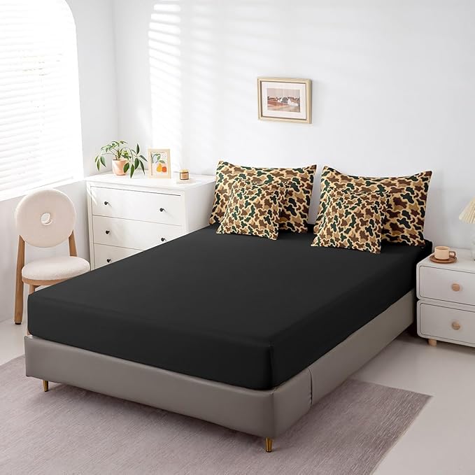 Feelyou Camouflage Bed Set Boys Girls Queen Size Camo 7 Pieces Bedding Set for Kids Women Men Military Style Bed Set Includes Comforter, Sheet Set, Pillowcases Hunting Theme Room Decor