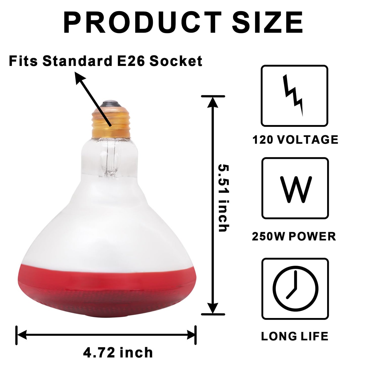 Aiicioo Infrared Heat Lamp Bulb 250W Red Infrared Heat Bulb for Chickens Reptile Heat Light Bulb for Brooder Coop Chicks Pet Reptile Amphibians Par38 Glass E26 Base