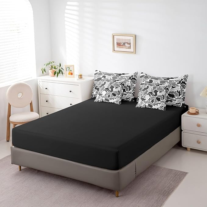 Feelyou Duck Hunter Grey Camouflage Hunting 7 Pieces Bedding Set, Queen Size Black Brown All Season,Bed in a Bag with Comforter, Sheets, Pillowcases Camo Army Bed Set Breathable Wild Room Decor