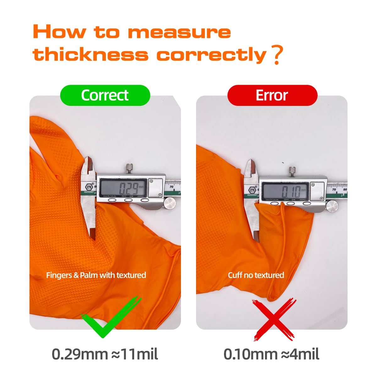 ANBOSON 10 Mil Nitrile Disposable Gloves Heavy Duty Mechanic Gloves Raised Diamond Texture Thick (Orange of 1000, Large)