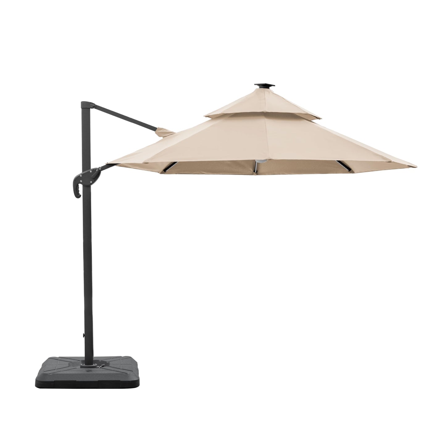 Greemotion Pire 8-foot Cantilever UV-resistant Shade Rotation Tilt Umbrella with Heavy Base and Built-in Solar Panel LED Light for Outdoor, Porch, Pool, Deck, Beige
