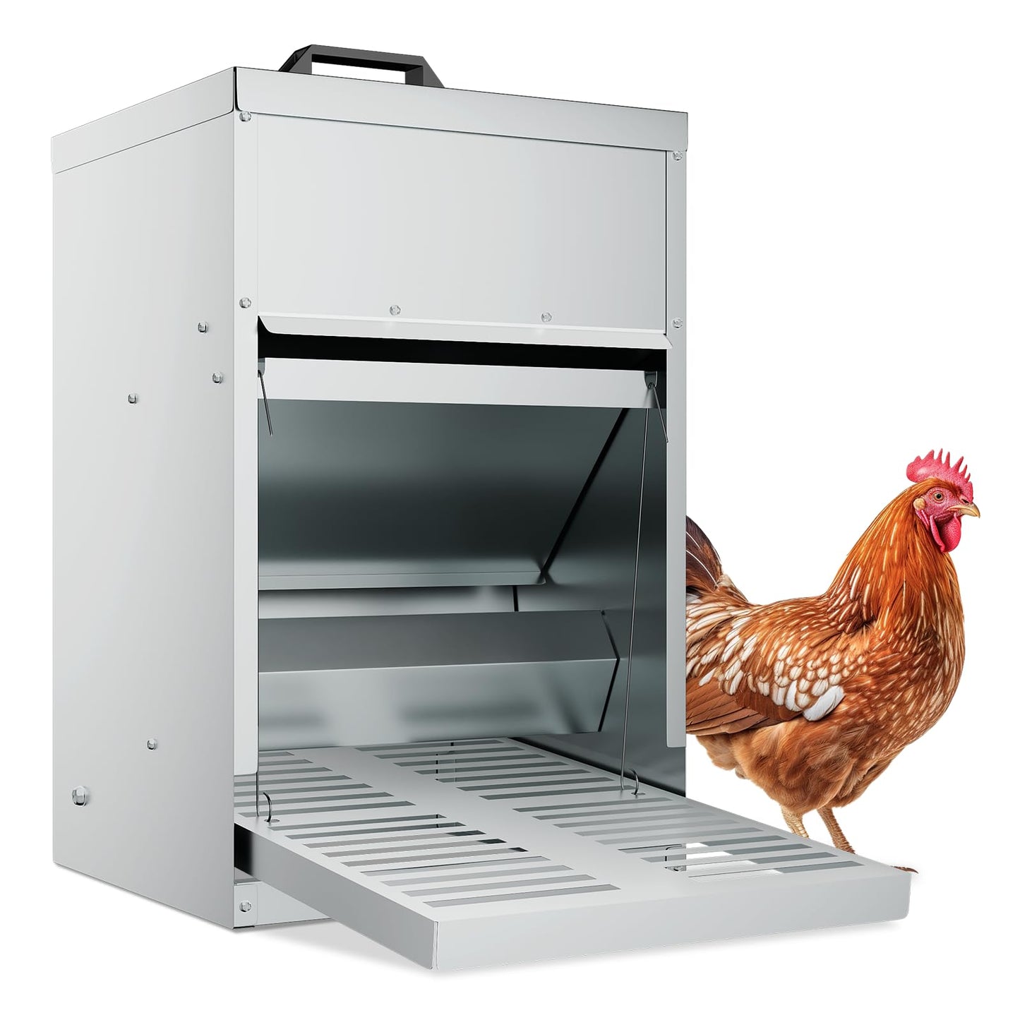 MoNiBloom Automatic Treadle Chicken Feeder, 11 lb Galvanized Steel Duck Feeder with Weatherproof Lid, Coop Feeder Rodent Proof Poultry Feeder for Chickens, Ducks, Geese