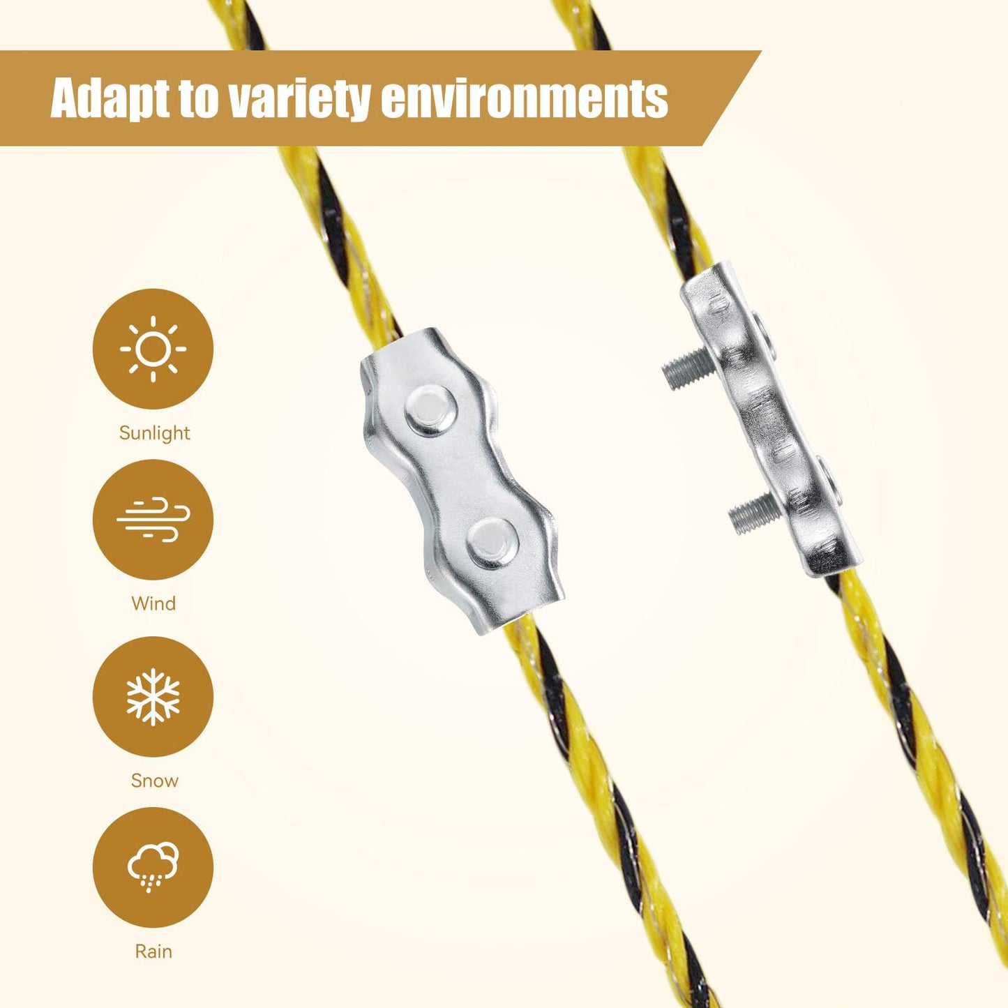 Electric Fence Wire Kit - 1312 Feet 400 Meters Electric Fence Polywire, 50 PCS T-Post Insulators, 25 PCS M4 Heavy Duty Poly Rope Connectors, 5 PCS Robber Electric Fence Gate Handle Insulators