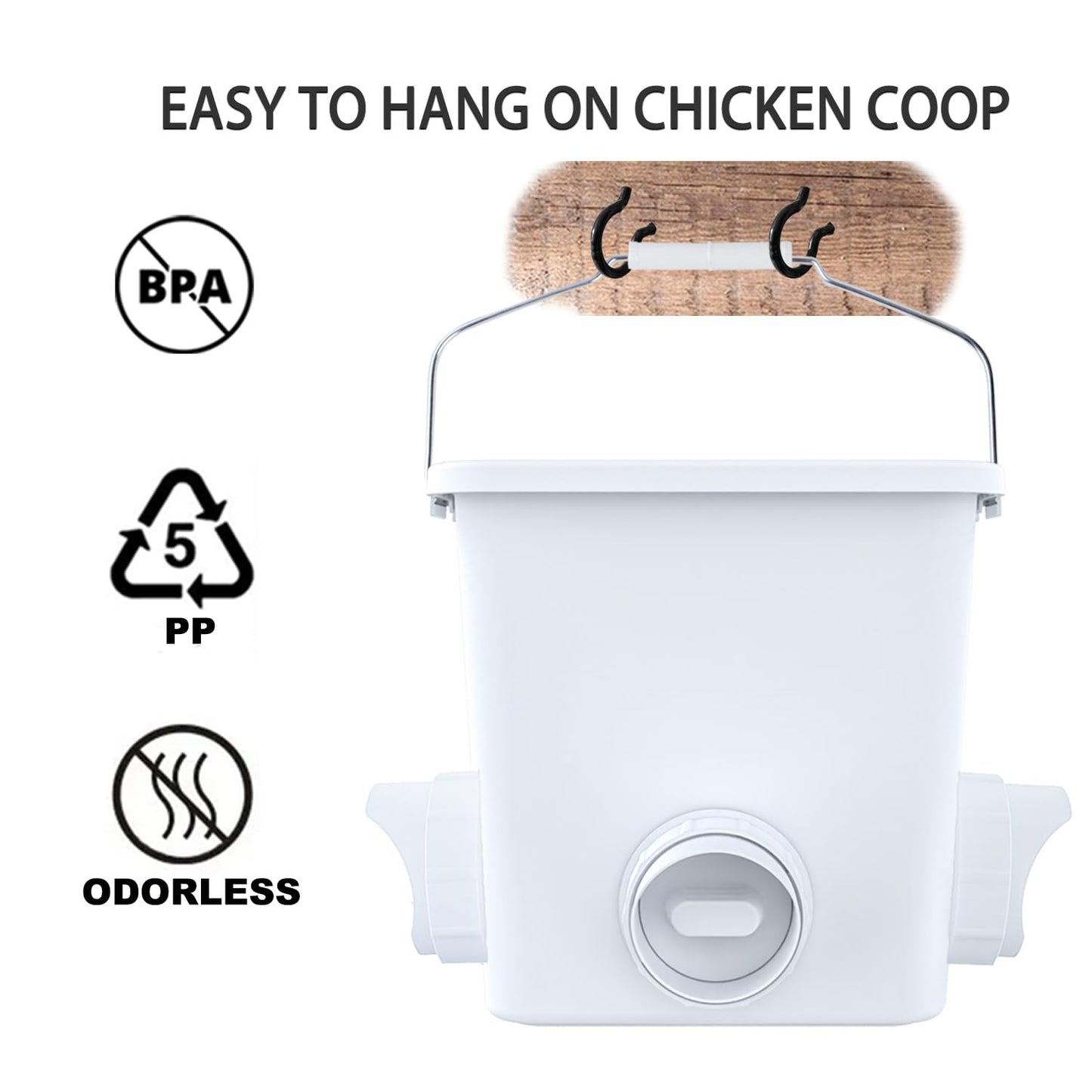 Automatic Chicken Feeder 20lb Chicken Feed Container Bucket with 3 Rainproof Feeder Ports Hanging Poultry Feeder for Chick Duck Hen Chicken Coop Accessories Kit