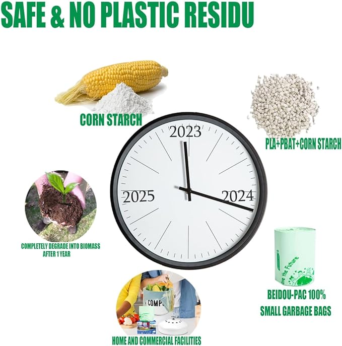 13 Gallon Flap Tie Compostable Trash Bags, 50 Count, Compost Bags Tall Kitchen Trash Bags, Sturdy Biodegradable Garbage Bags Food Scrap Waste Bags, ASTM D6400, US BPI Certified, Green