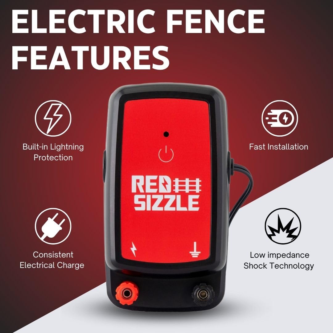 Red Sizzle 5M | AC Electric Fence Energizer | 1.2 Joule Garden Fence Charger | Fence Charger for Livestock and Gardens