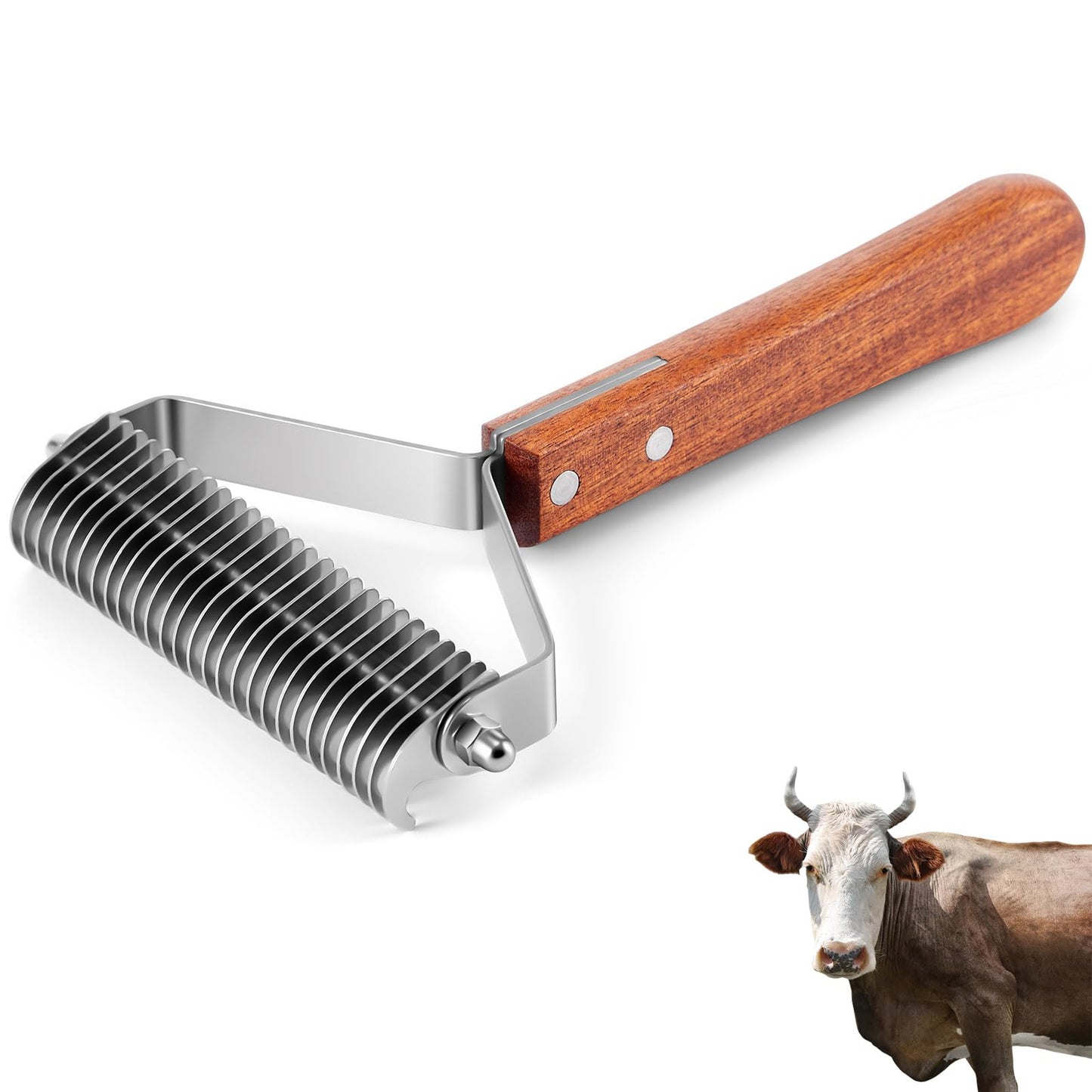 Abbylike Large Horse Brush Deshedding Tool Horse Goats Cow Brush for Shedding Cattle Livestock Comb for Grooming Dematting Supplies with 27 Stainless Steel Blades and Wood Handle