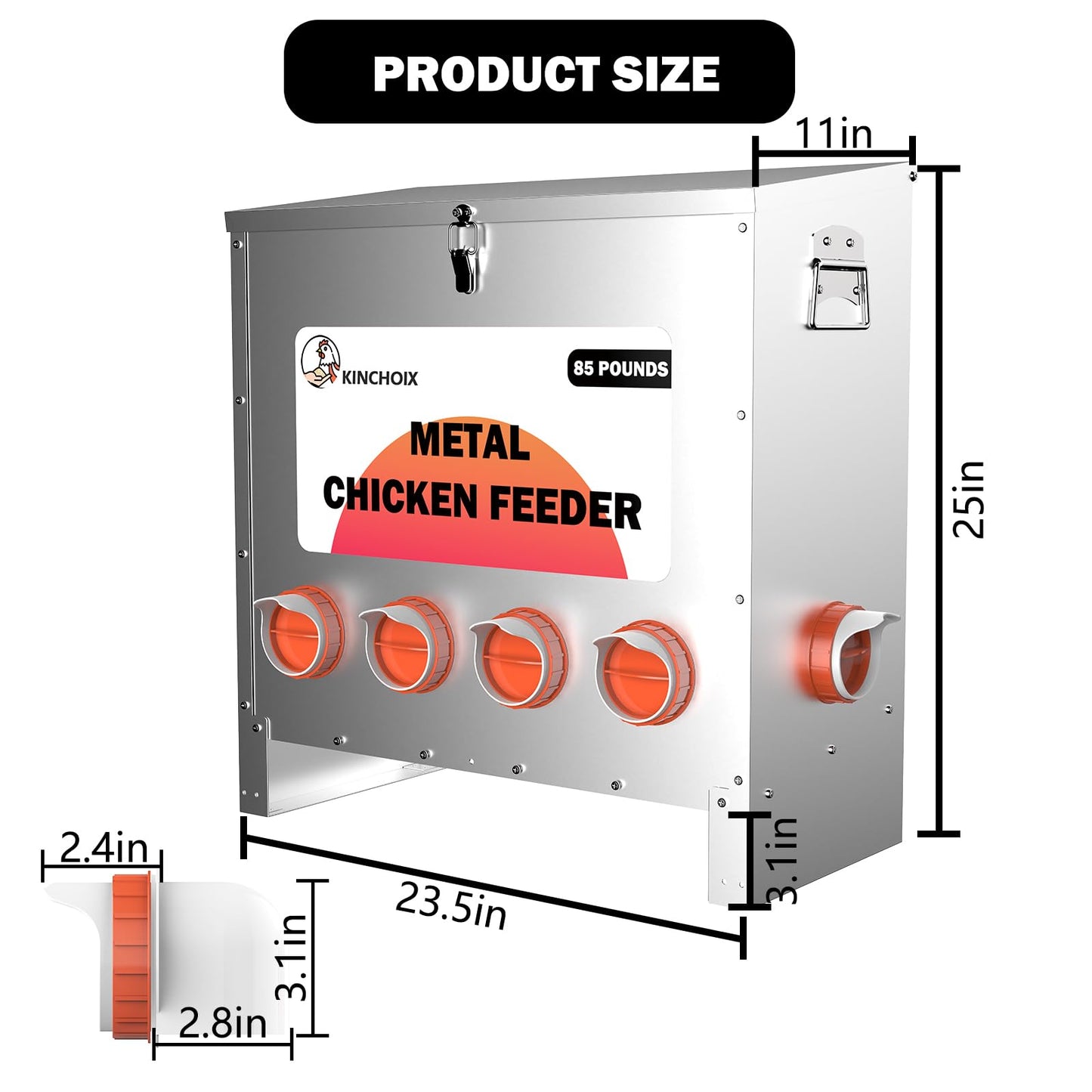 Kinchoix Metal Chicken Feeder Large Capacity 85lbs Automatic Metal Rat Proof Chicken Feeders No Waster Weatherproof Poultry Feeder for Chickens, Geese, Ducks, Turkeys, Quails (6-Port)