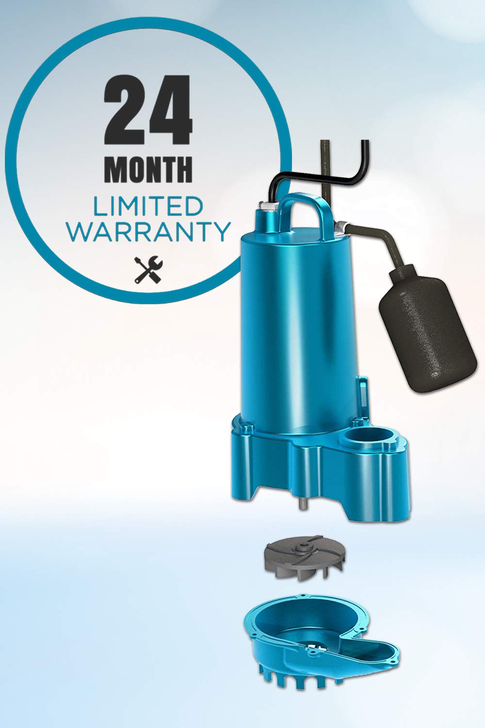 Barnes 115369 Model SP75AX Submersible Sump Pump - High-Efficiency for Residential Use, Cast Iron Vortex Impeller, 3/4 HP, 4800 GPH, Piggy Back Mechanical Float Switch, 20' Waterproof Cord