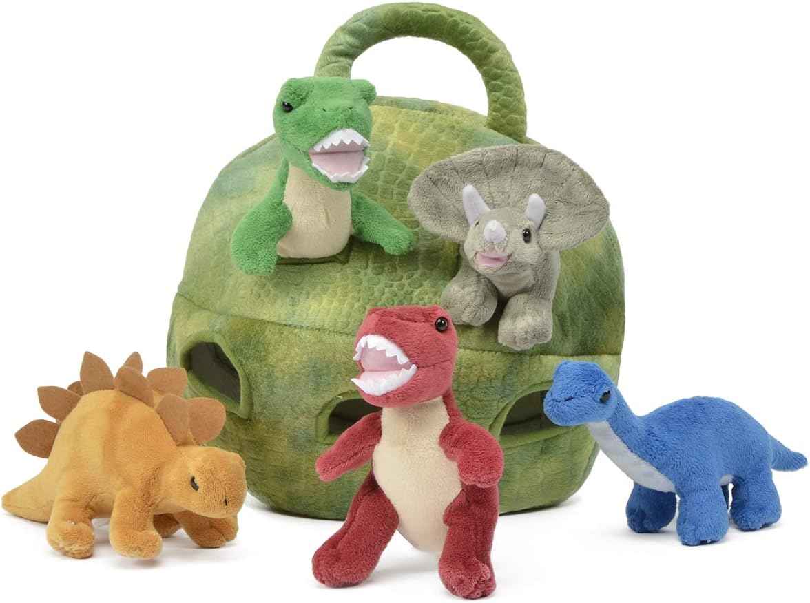 Plush Dinosaur House with Dinosaurs - Five (5) Stuffed Animal Dinosaur in Play Dinosaur Carrying Case