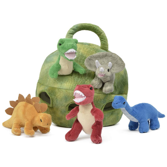 Plush Dinosaur House with Dinosaurs - Five (5) Stuffed Animal Dinosaur in Play Dinosaur Carrying Case