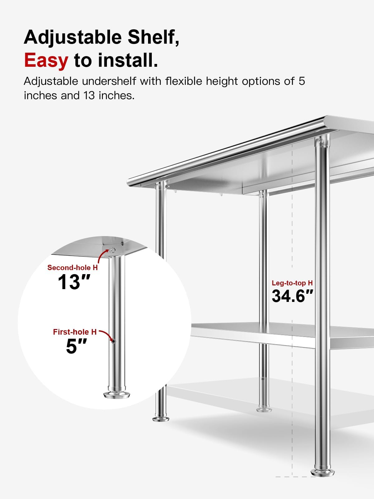 Atelicf All-Stainless Steel Prep Table, 30 X 48 Inches, with Rounded-Corner Backsplash and Adjustable Undershelf, Heavy-Duty for Outdoor Use,Restaurants,Hotels,Workshops,Kitchens,Gardens, and Garages