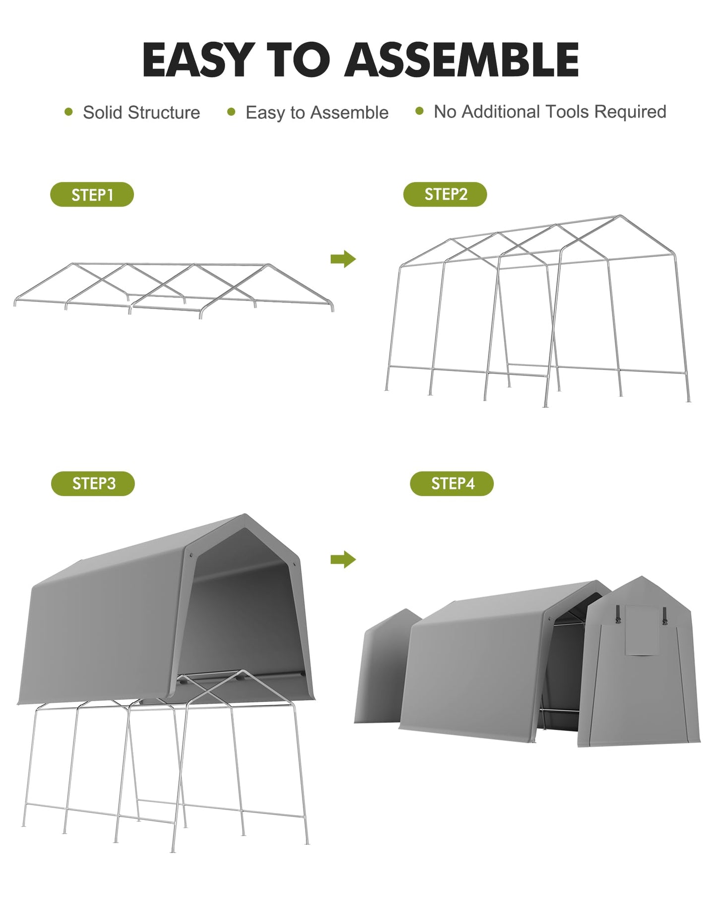 VerisShade 10 x 15 ft Carport Storage Shed, Shelter Logic with 2 Roll-up Zipper Door, Heavy Duty Waterproof Tarp, Storage Tent for ATV, Motorcycle, Bike, Garden Tools, Firewood