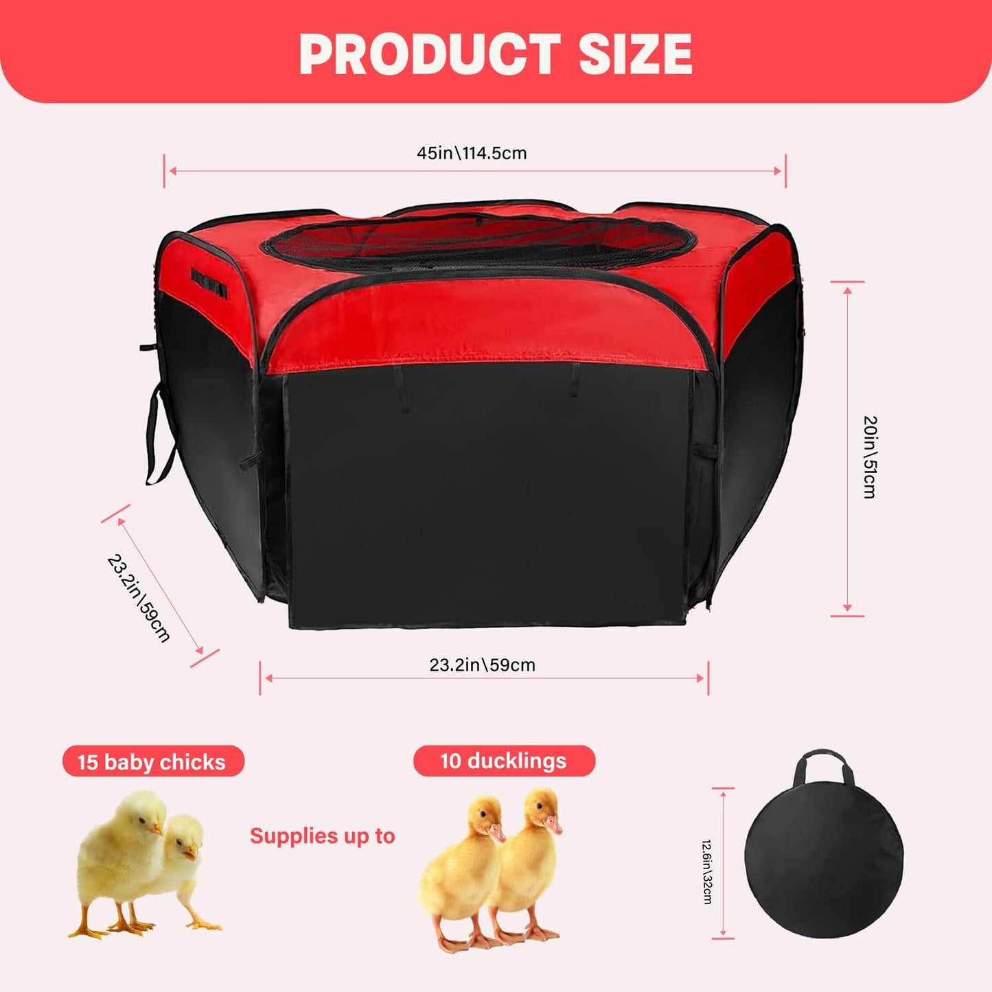 Chicken Brooder, Brooder Box for Chicks, Chick Starter Kit, Chick Brooder Kit, Pop Up Chicken Brooder, Double Door Chicken Coop/Baby Chicken Cage/Chicken Pen Up to 15 Baby Chicks, Duck and Quail