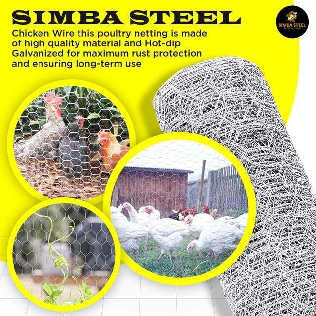 Chicken Wire 12 in x 25 FT x 2” Mesh x 20GA | Poultry Wire Netting | Hot Dipped Galvanised | Hexagonal Galvanized Mesh for Chicken Coop, Rabbit Cage, Fence Barrier PM12x25x2