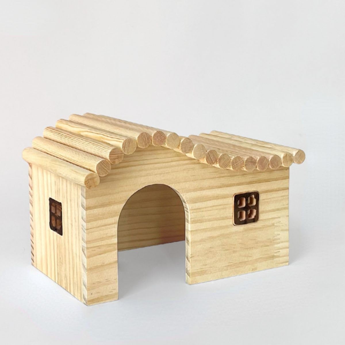 Guinea Pig Wood Hideout Hut with Window Small Animal Wooden House for Rat Chinchilla Hedgehog Hamster Rabbit Bunny (Small)