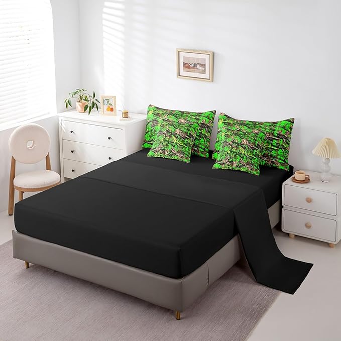 Feelyou Tree Branches 7 Pieces Bedding Set, for Kids Wild Hunting Leaf Bed Set Full Size Botanical Tree Bed in a Bag with Comforter, Sheets, Pillowcases Bedroom Decor Nature Theme Green Brown