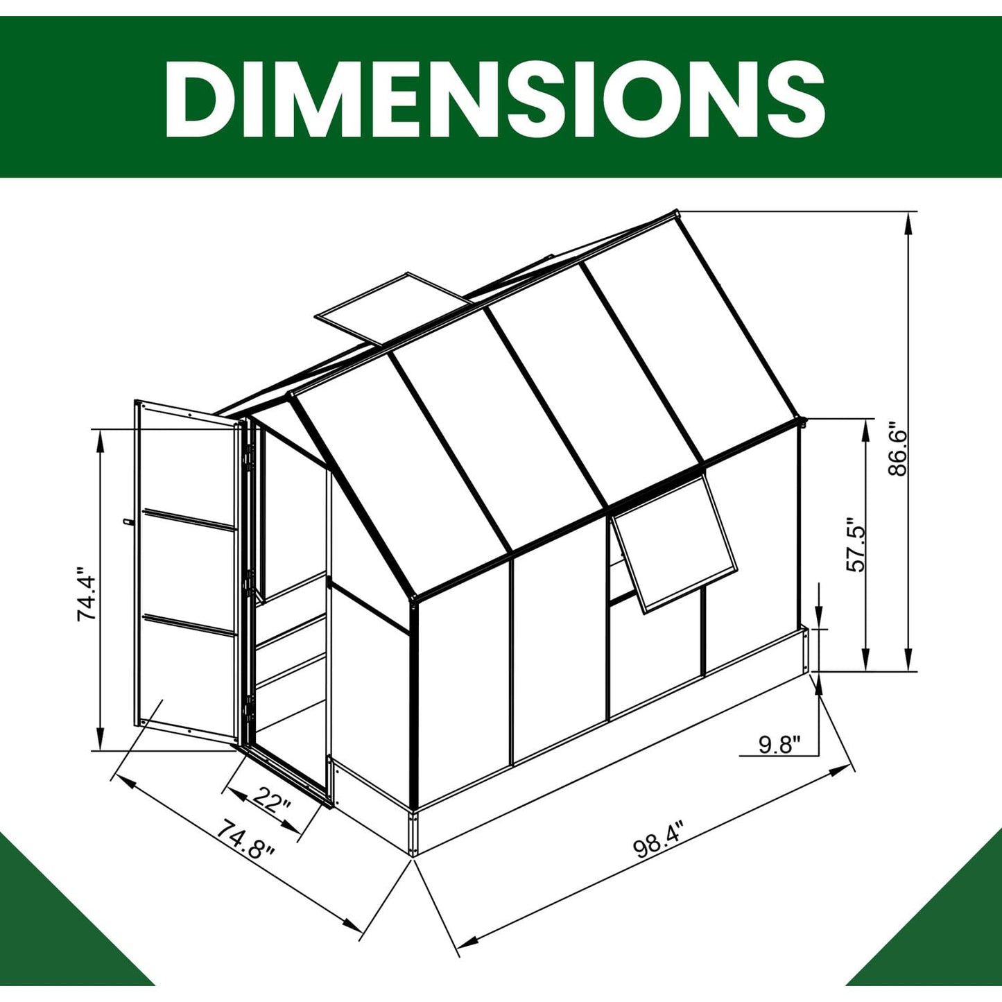 Hanover 8-Ft. x 6-Ft. Polycarbonate Walk-In Greenhouse with Planter Beds, Galvanized Steel Base, Aluminum Frame, Window and Roof Vent, Weather Resistant Flower House for Backyard or Garden