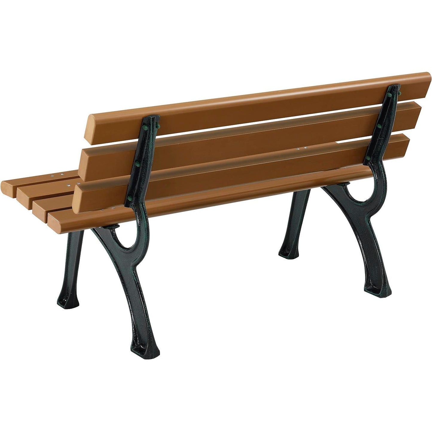 Global Industrial 4'L Outdoor Park Bench with Backrest, Recycled Plastic Slats, Wrought Iron Frame, 1100 lbs Capacity, Tan, Surface Mount, Easy Assembly