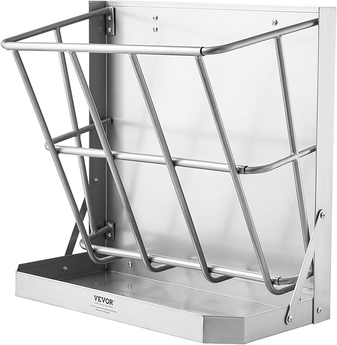 VEVOR Wall Mounted Hay Rack, 18.5 Gallon Livestock Feeder with 2.5 Gallon Feed Tray, 2 in 1 Hay and Grain Feeder, Feeds up to 5 Goats, Heavy-Duty Galvanized Steel Goat Feeders for Farm Sheep Horses