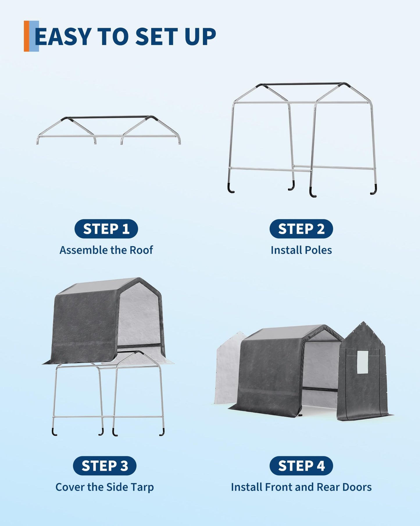 6x8FT Outdoor Portable Storage Shed with Roll-Up Door & Vent, 240G Heavy-Duty Shelter Waterproof PE Tarp, UV-Resistant Storage Sheds for Motorcycle, Firewood, Garden and Tools, Gray