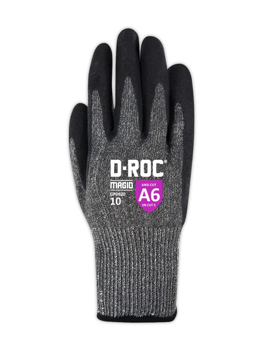 MAGID D-ROC ANSI A6 NitriX Palm Coated Touchscreen Gloves, 36 Pairs, Size 9/Large, GPD820