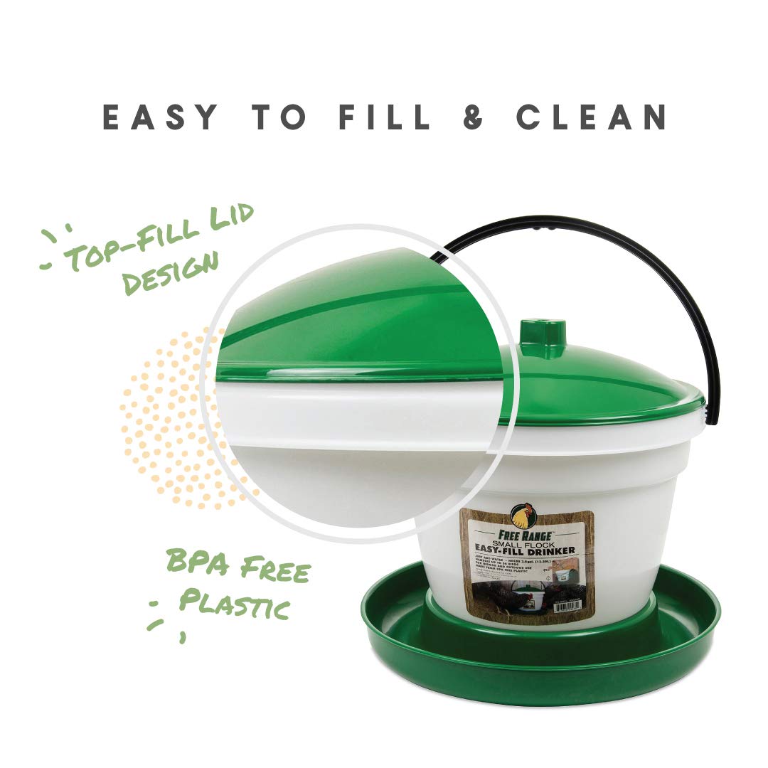 Harris Farms Large Flock Easy-Fill Poultry Drinker, Made with BPA-Free Plastic, Top Fill Design, 6.25 Gallon