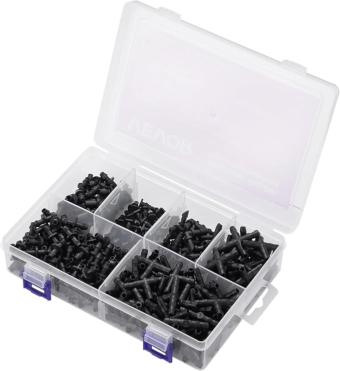 VEVOR Drip Irrigation Fittings Kit for 1/4" Tubing, 300 Pcs Drip Irrigation System Parts, Tees, Straight Barb, 4 Way Coupling, Elbows, End Plug, Single Barbs, Barbed Connectors for Yard Garden Lawn