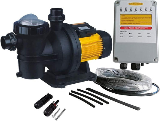Solar Swimming Pool Pump, PWS Powerful Solar Water Pump with MPPT Controller,72VDC, 1.2HP, 62ft, 92GPM,Suitable for Salt Water, JP21-19/900
