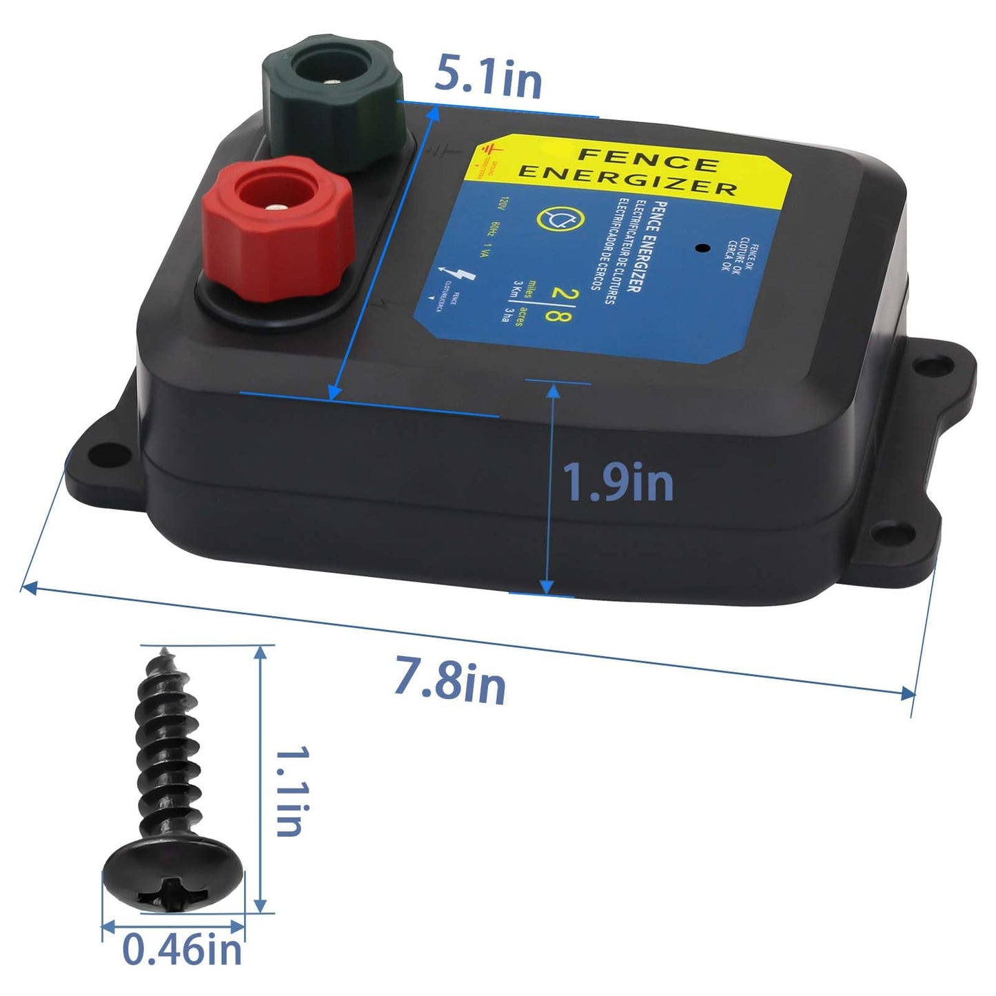Electric Fence Energizer Plus 2 Mile/ 8 Acres Plug,Electric Fence Charger PE2，Livestock Fence Chargers for Containing Pets and Keeping Out Small Nuisance Animals 0.10 Joule