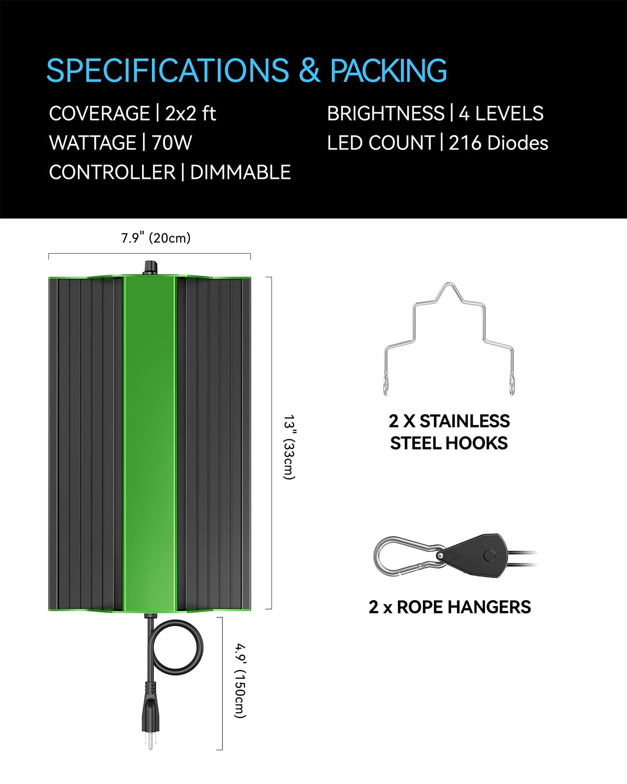 MELONFARM Grow Tent Complete Setup 2x2, 70W Full Spectrum LED Grow Light & 24"x24"x48" Grow Tent Bundle, 4" Efficient Airflow Ventilation System with Soundproof Duct Connector