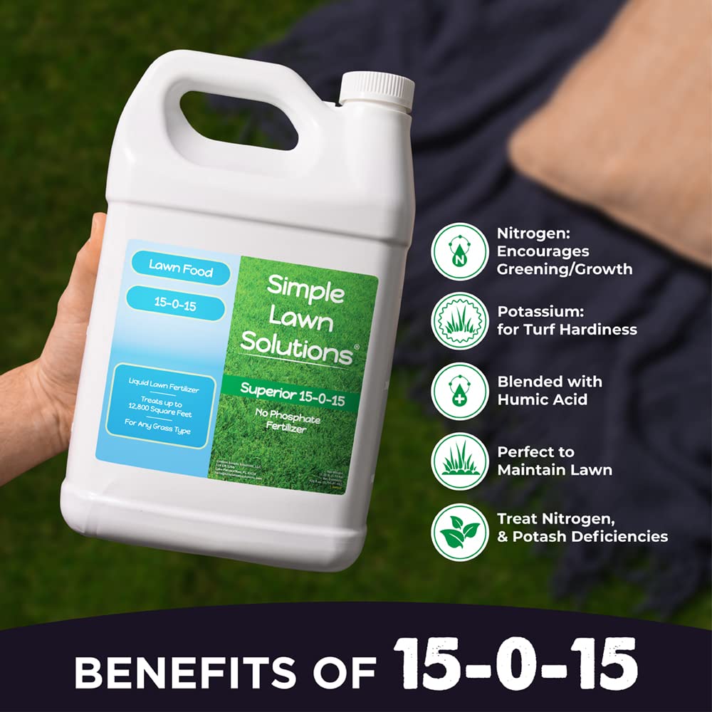 Lawn Energizer Nitrogen & Iron (1 Gallon) and 15-0-15 Lawn Food (1 Gallon) and Root Hume (1 Gallon) and Seaweed Soil Hume (1 Gallon) - Simple Lawn Solutions