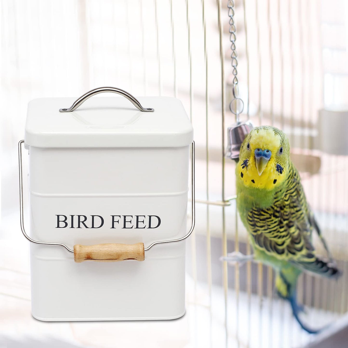 Geyecete Bird Feeder,Bird Food Jar Pet Food Storage Airtight Food Storage Container-White