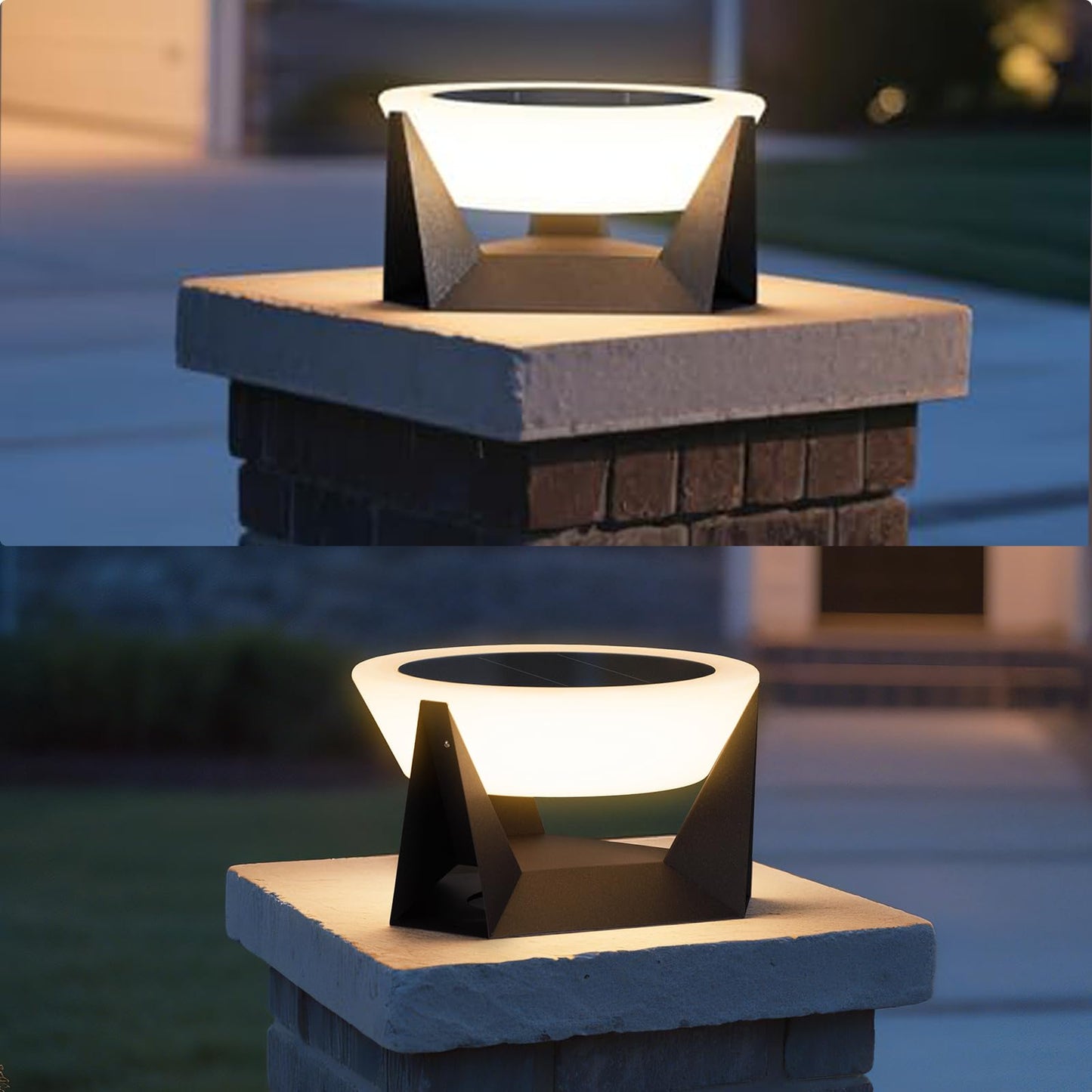 ZRJJMLAN Solar Post Lights Outdoor,14.96'' and 11.02'' Pillar Lights, Modern Column Cap Light Waterproof, 3000K LED Large Lamp Post Lantern Dusk to Dawn Column Lighting for Gate Patio Garden Pathway
